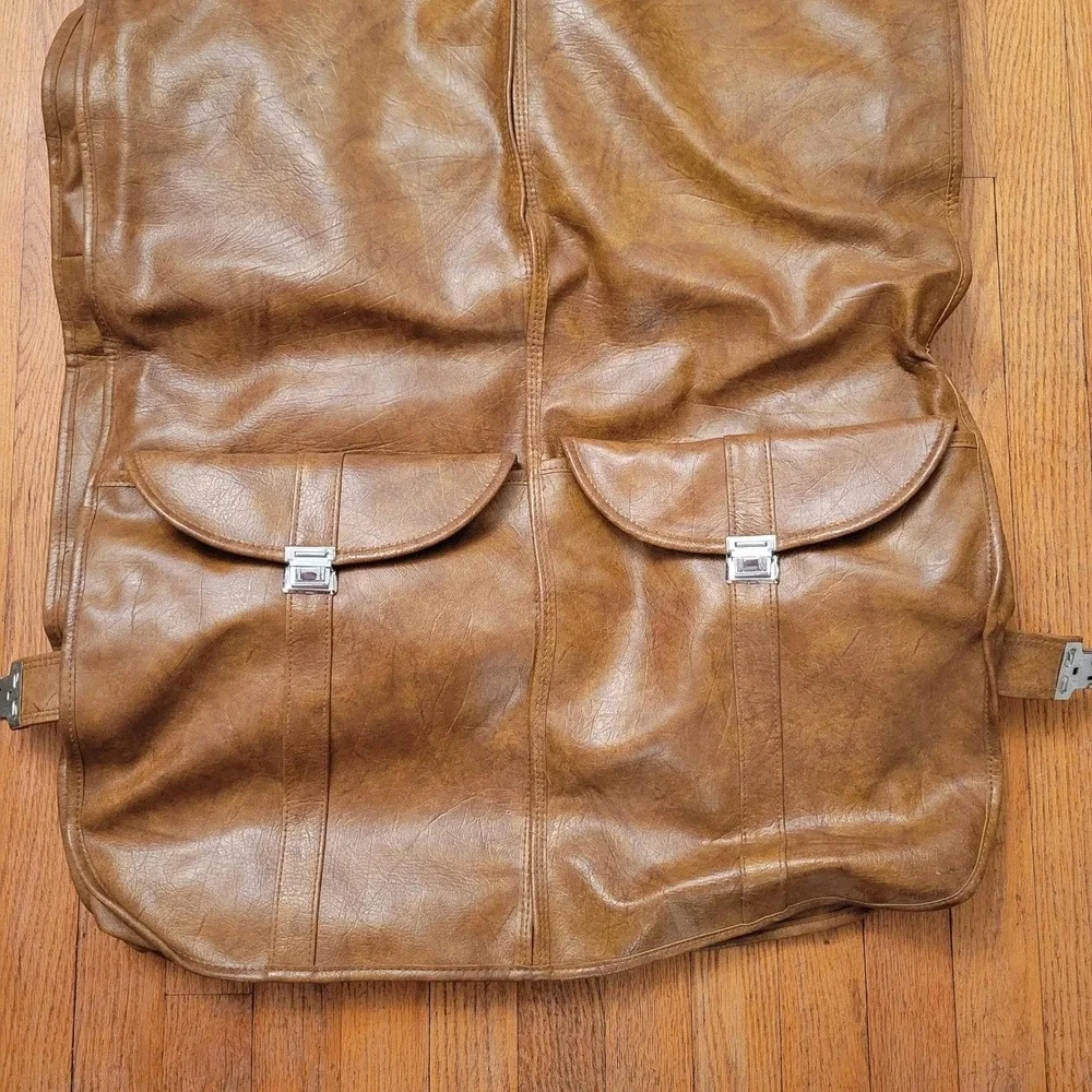 American Tourister Brown Leather Garment Bag Vintage‎ Suit Carrier Travel Keys